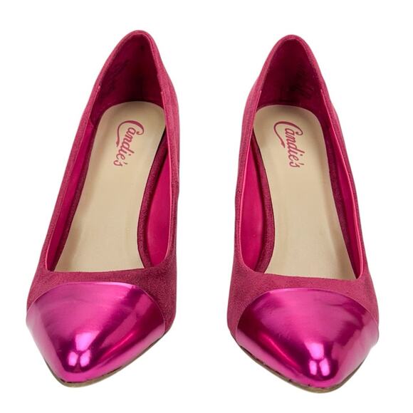 Candie's Pink Faux Suede Metallic Pointed Nose Stilleto Heel Pumps Sz 8.5 Glam - Picture 3 of 14